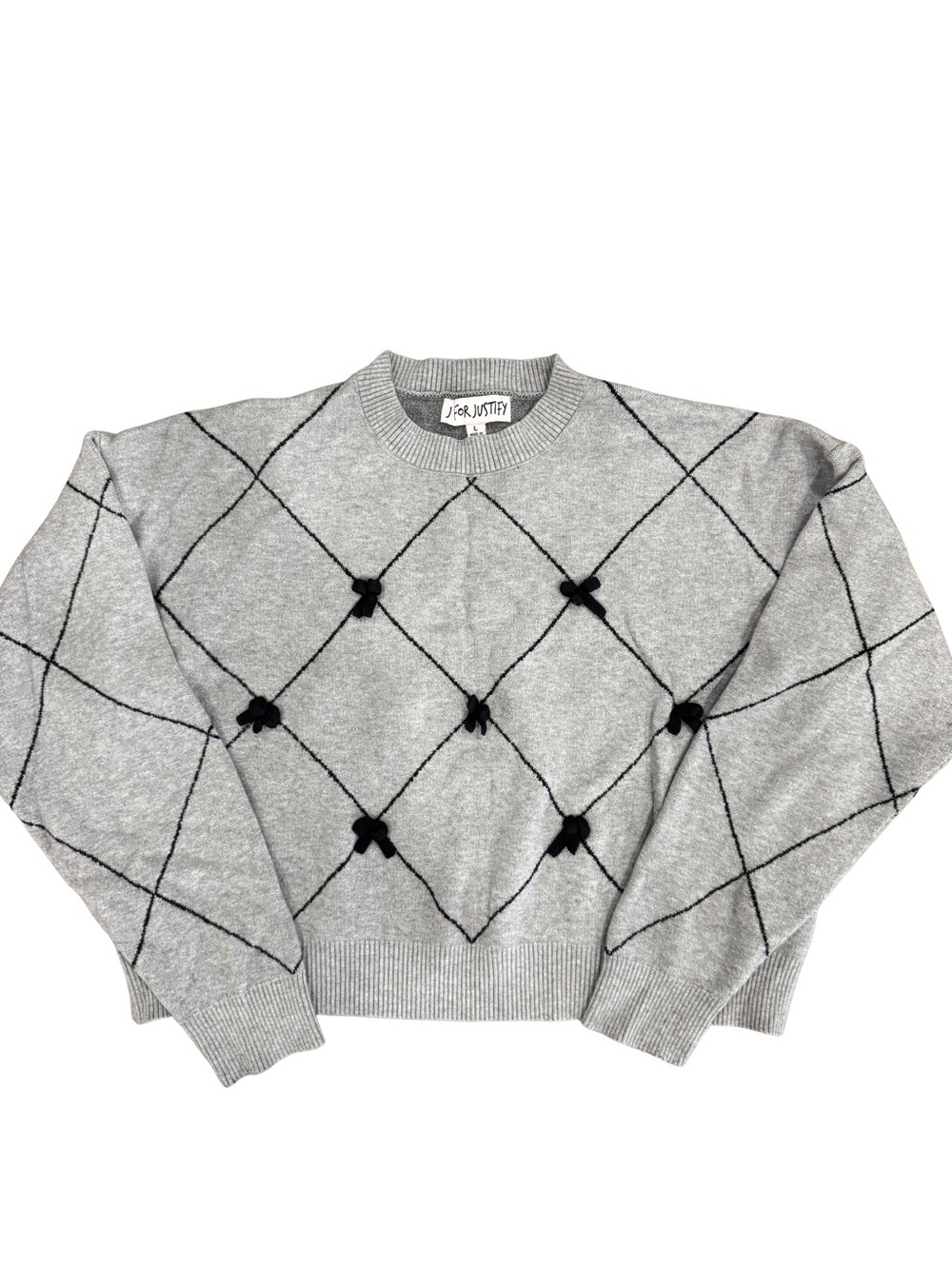 J For Justify Gray Black Bow Argyle Sweater Coquette Preppy Size L